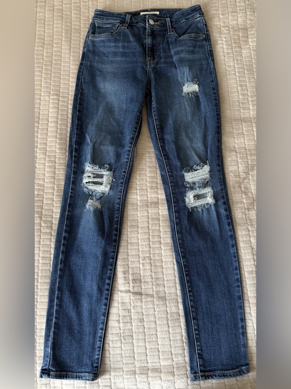 Levi's 721 High Rise Skinny Jeans Distressed Blue Waist 26